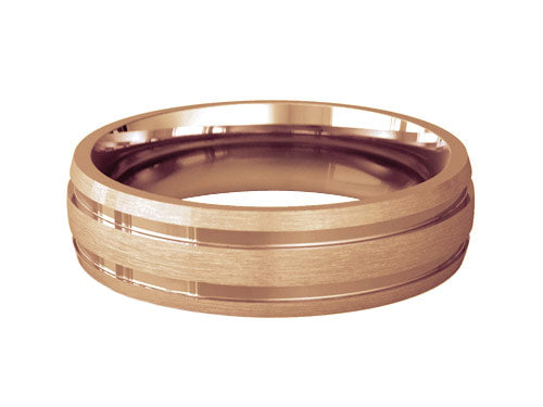 6mm gents two grooved patterned wedding ring