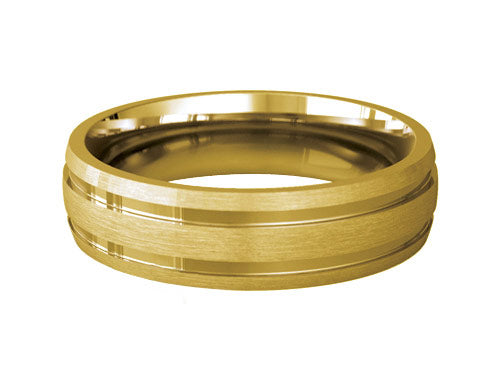 6mm gents two grooved patterned wedding ring