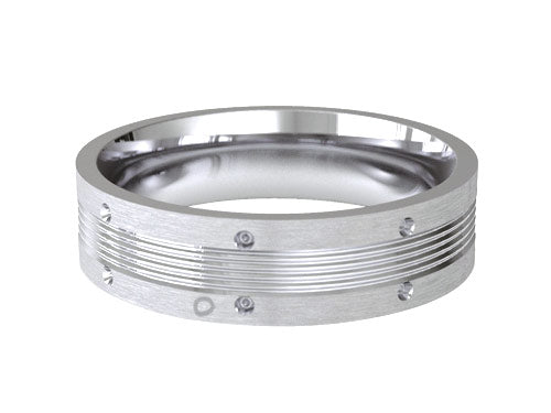 6mm gents flat satin patterned wedding ring