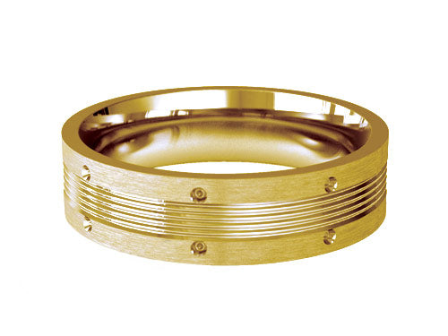 6mm gents flat satin patterned wedding ring