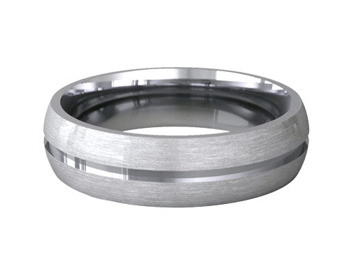 6mm gents central convex patterned wedding ring