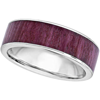 Gents Zirconium and wood wedding ring purple heart centre