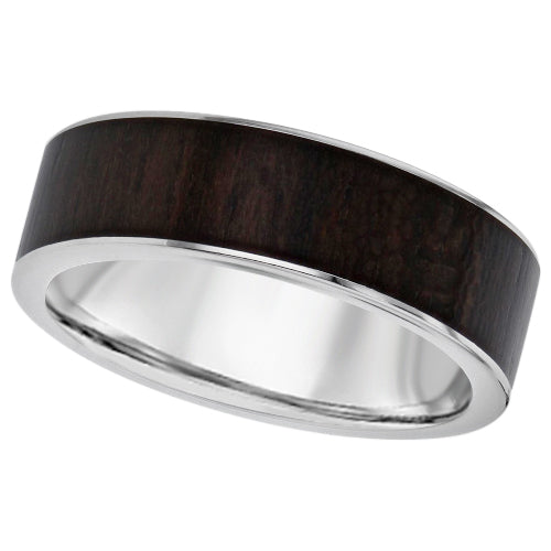 Gents Zirconium and wood wedding ring ziricote centre