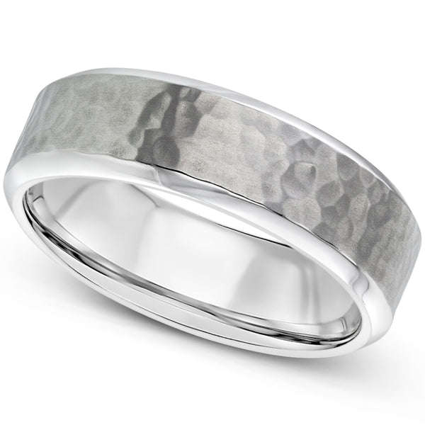 Gents Zirconium flat wedding ring hammered