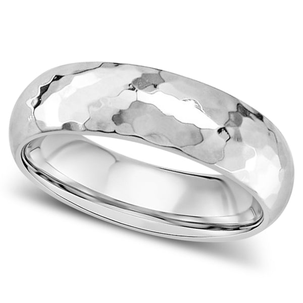 Gents Zirconium domed wedding ring hammered