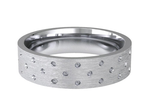 6mm gents satin finished diamond cut patterned wedding ring