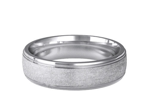 6mm gents high shined patterned wedding ring