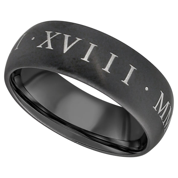 Gents Zirconium wedding ring with roman numerals