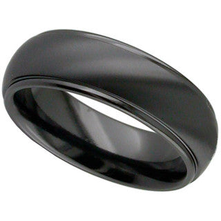 Gents Zirconium domed wedding ring shoulder cuts