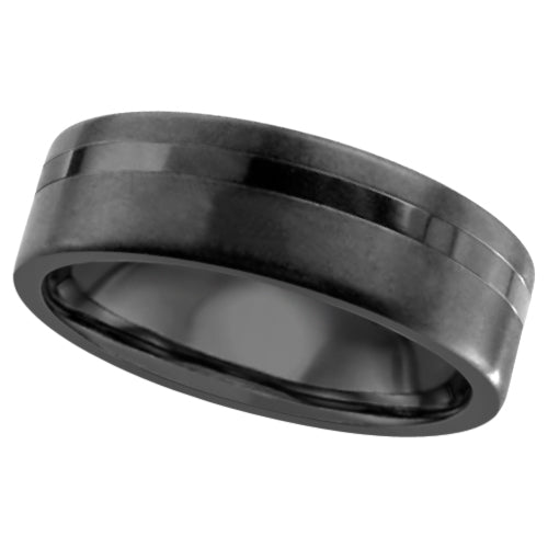 Gents Zirconium polished stripe wedding ring