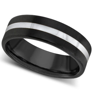 Gents Zirconium wedding ring white metal inlay