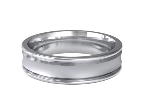 6mm gents concave satin and brush patterned wedding ring