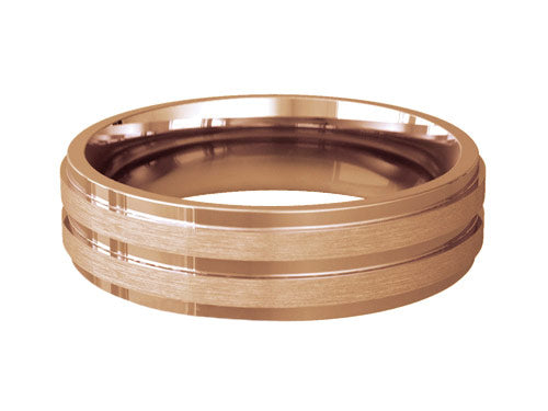 6mm gents three grooved patterned wedding ring