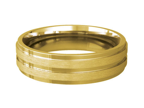 6mm gents three grooved patterned wedding ring