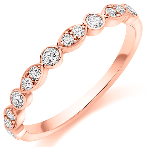 Ladies round brilliant grain set, rubover diamond wedding ring