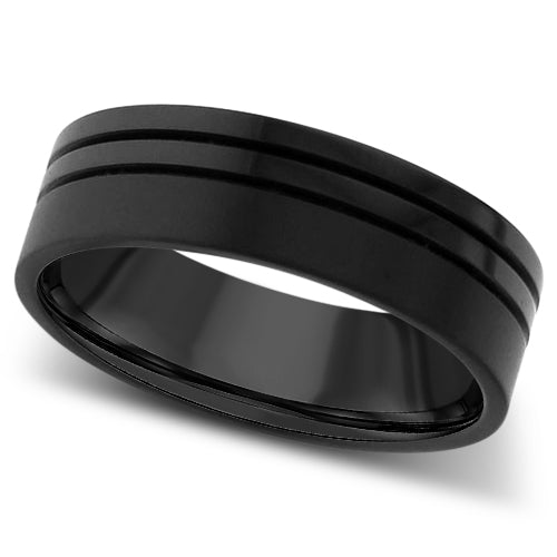 Gents Zirconium wedding ring grooved