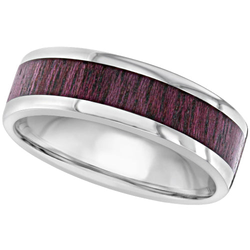 Gents Zirconium and wood wedding ring purple heart