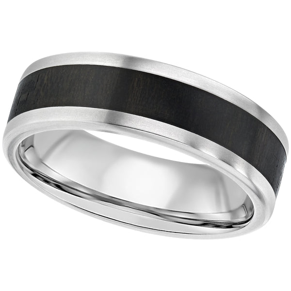 Gents Zirconium and wood wedding ring ziricote