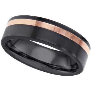 Gents Zirconium wedding ring rose metal inlay