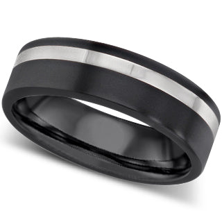 Gents Zirconium wedding ring white inlay