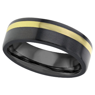 Gents Zirconium wedding ring yellow inlay