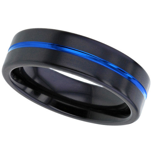 Gents Zirconium wedding ring blue groove