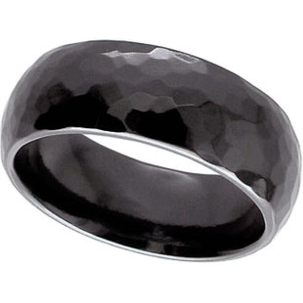 Gents Zirconium domed wedding ring hammered