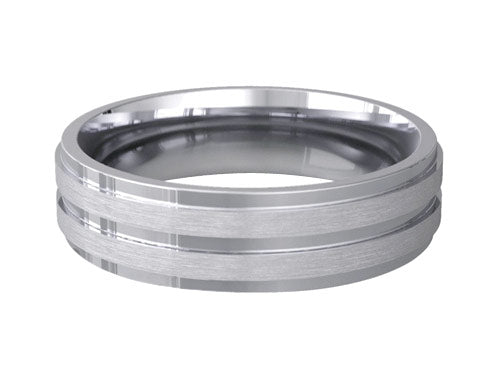 6mm gents three grooved patterned wedding ring