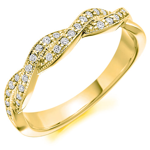 Ladies round brilliant grain set diamond twist wedding ring