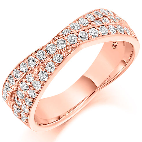 Ladies round brilliant diamond twist wide wedding ring
