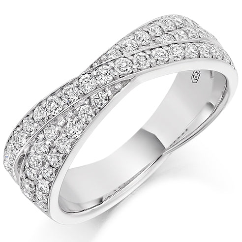 Ladies round brilliant diamond twist wide wedding ring – Oscar and