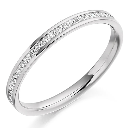 Ladies princess cut channel set diamond wedding ring