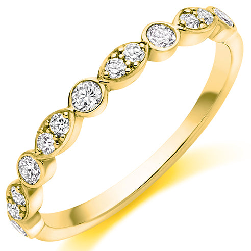 Ladies round brilliant grain set, rubover diamond wedding ring