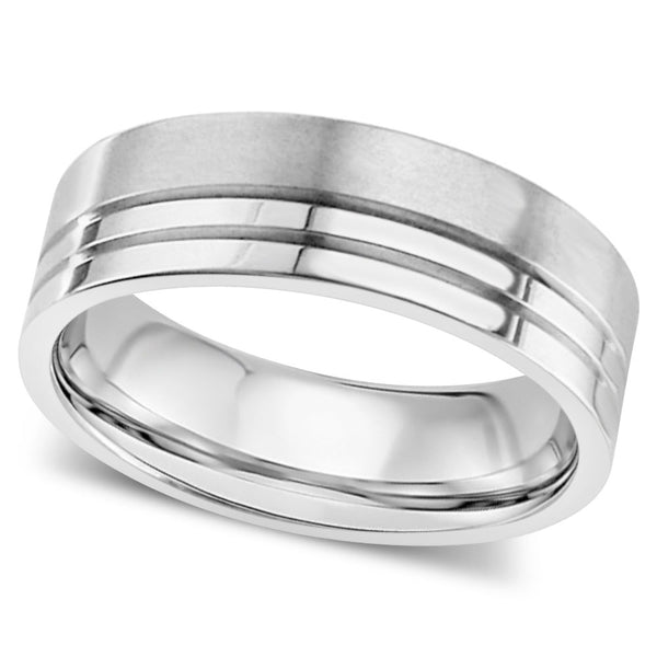 Gents Zirconium wedding ring grooved